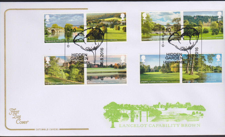 2016 - Landscape Gardens Cotswold First Day Cover - Hidden Garden Leigh on Sea Postmark